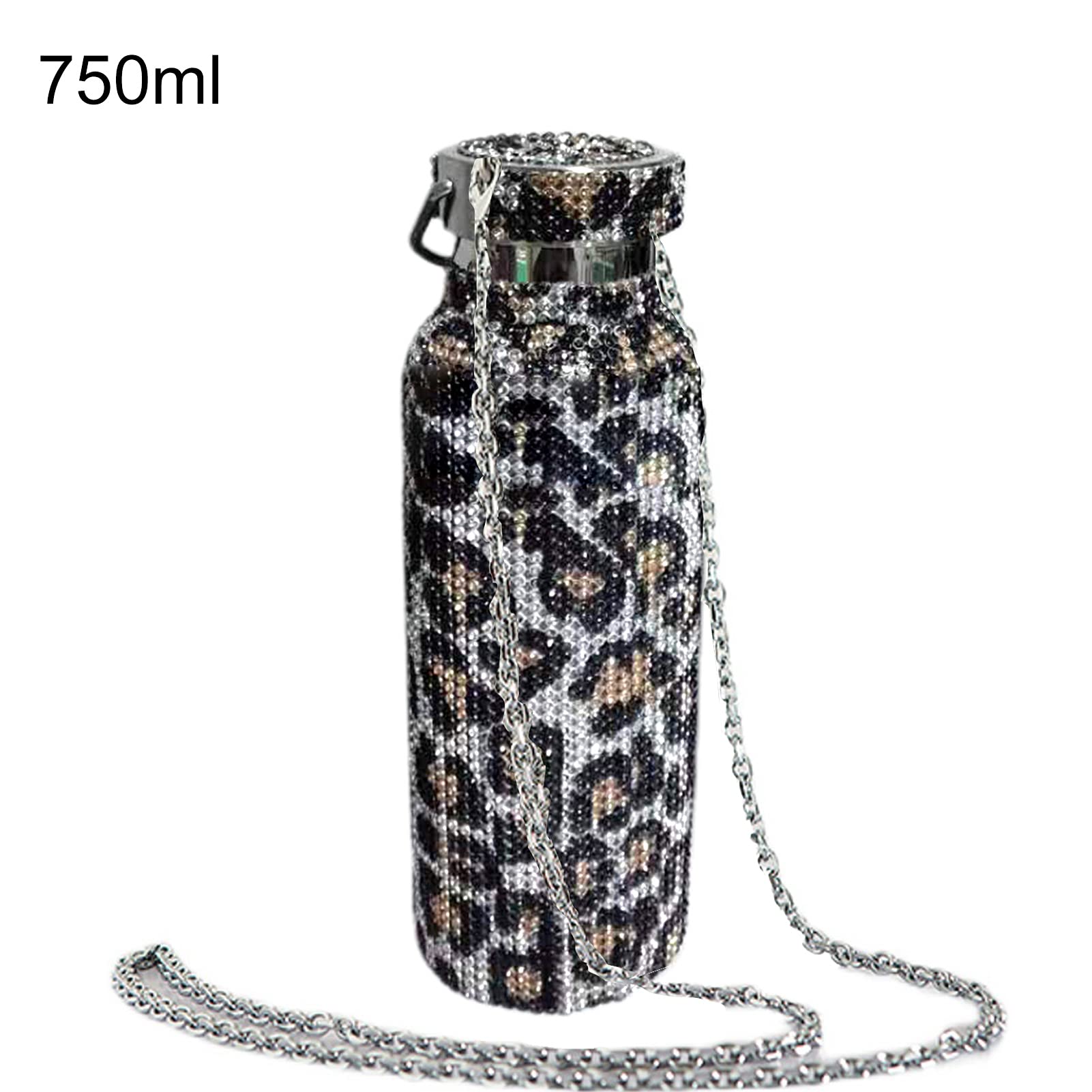 Bottiglia d'acqua in acciaio inox, 350 ml/500 ml/750 ml con strass intarsiato isolamento termico tazza dell'acqua per lavoro, palestra, viaggio leopardo dorato 750 ml
