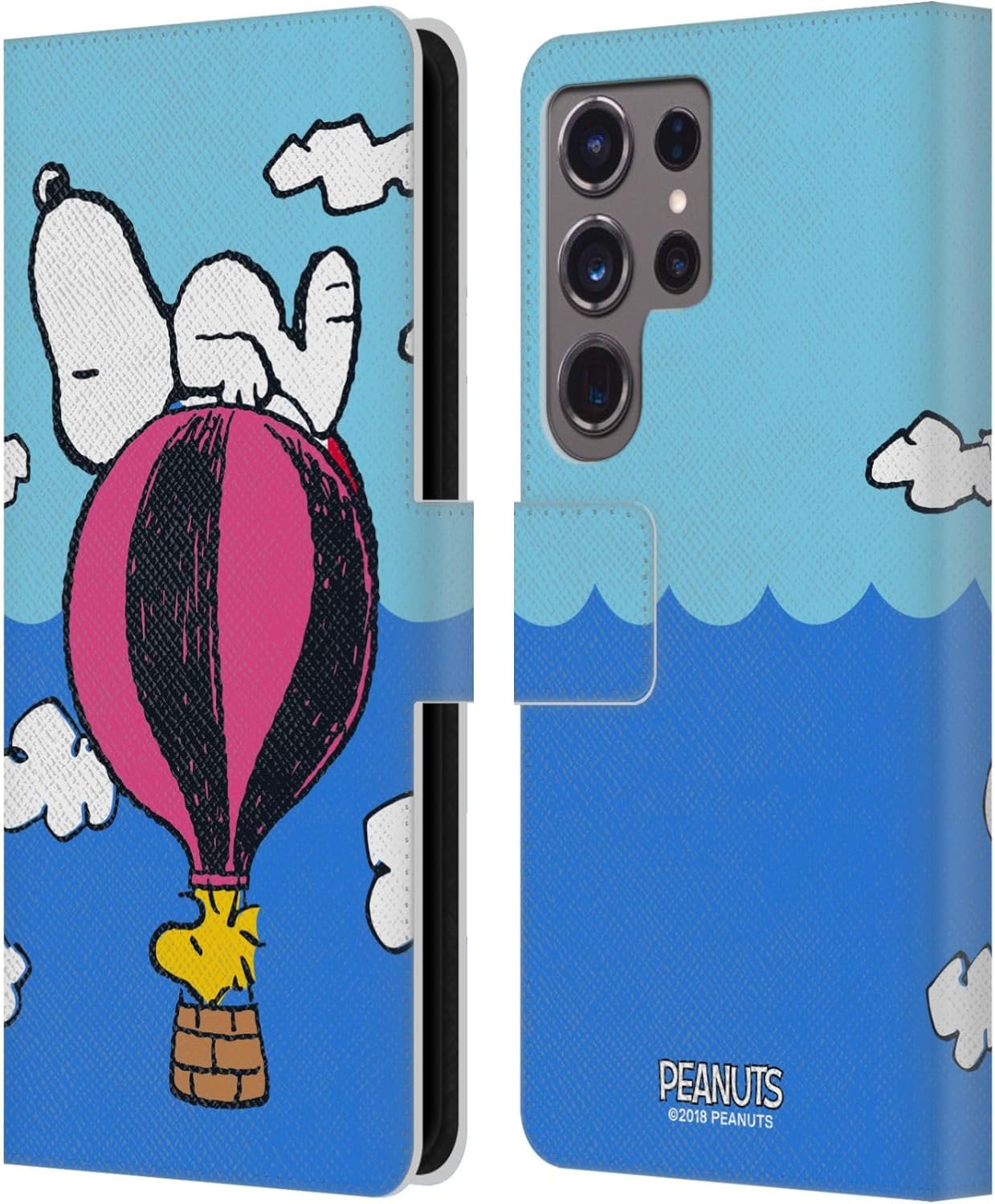 Head Case Designs Officially Licensed Peanuts Snoopy & Woodstock Balloon Halfs and Laughs Leather Wallet Case Compatible with Samsung Galaxy S24 Ultra 5G