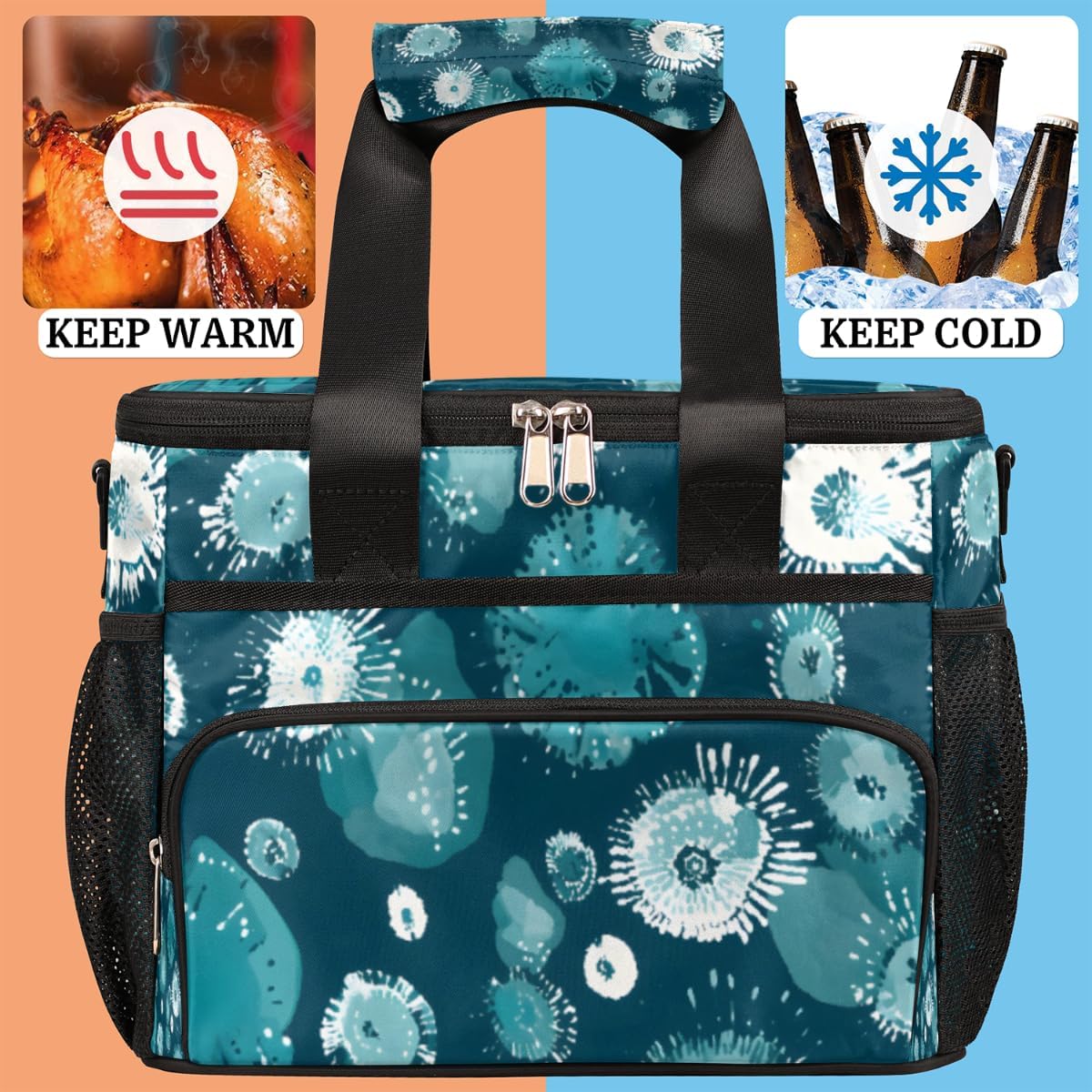 Blue Insulated Picnic Backpack Lunch Box for Women Men Picnic Basket Tote Lunch Bag Picnic Bag Portable Lunch Bags for Picnic, Beach, Work, Trip,Office, Camp Tie Dye
