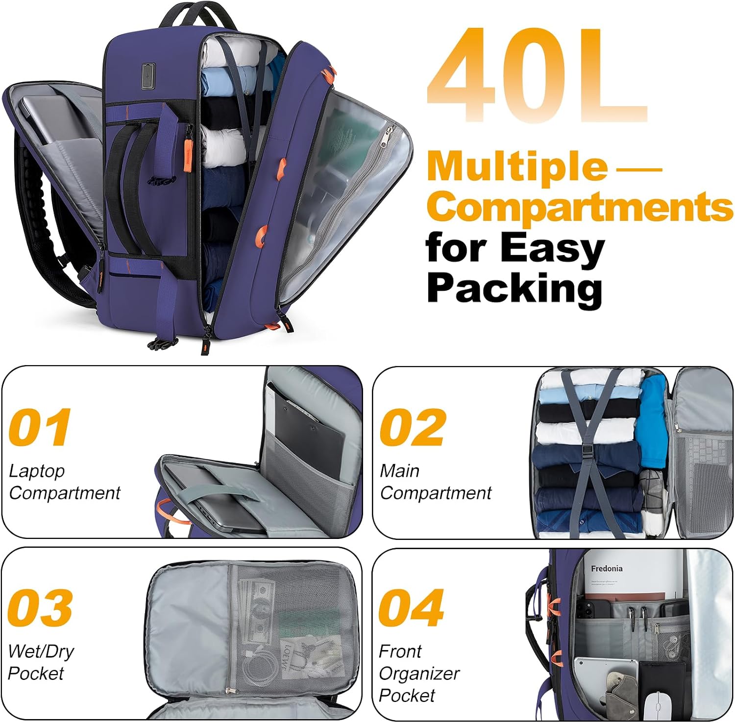 40L Travel Backpack 17.3" Laptop Carry On Duffel Flight Approved image 3