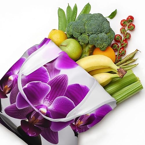 Miniatura 5 de VTCTOASY Bolsas de lona con estampado de orquídeas y mariposas moradas, bolsa de playa grande, bolsa de lona para el hombro, bolsas de compras