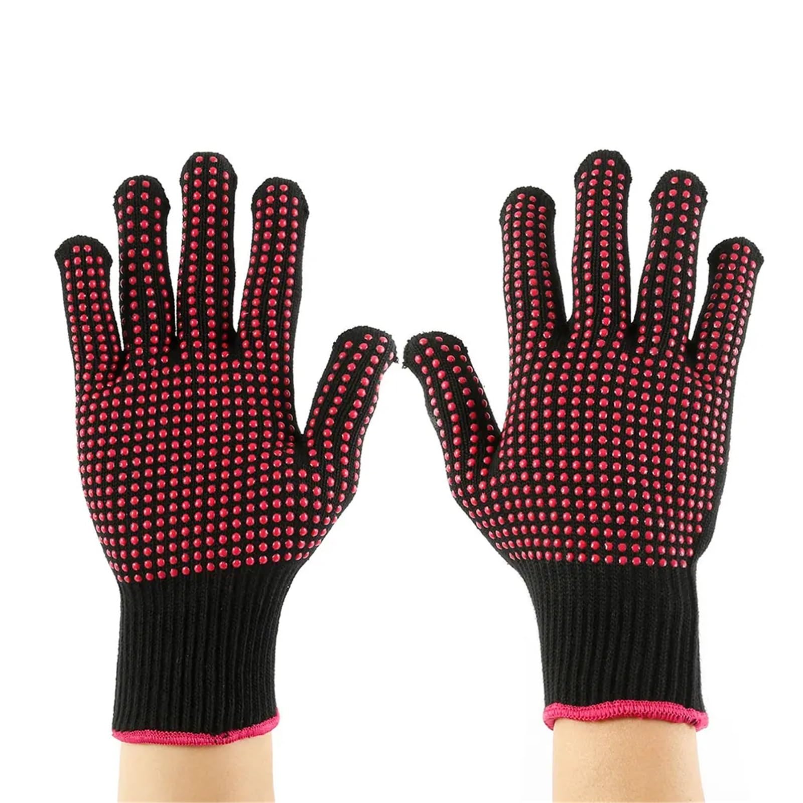 Gants de Gril résistants à la Chaleur, Gants de Four antidérapants en Coton Polyester résistant à la Chaleur, Combinaison for la Cuisson, Le Barbecue, la friteuse, la Cuisine pour Grillades(Red)