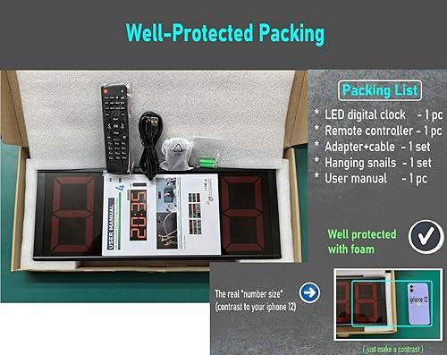 Miniatura 7 de Reloj temporizador de gimnasio en casa extra grande de 17.3 pulgadas, temporizador de intervalo de entrenamiento programable, reloj de pared