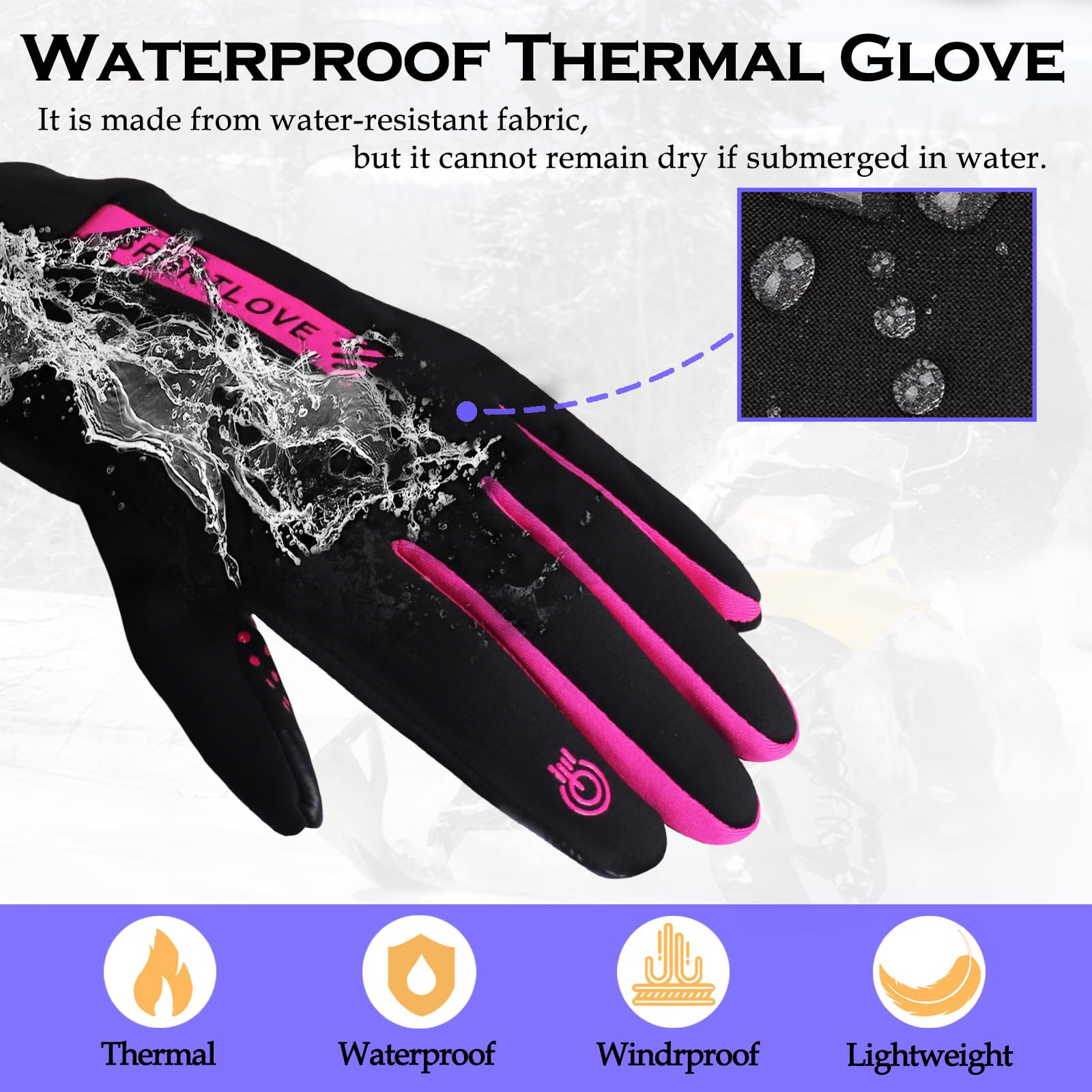 2 Pairs Winter Thin Thermal Gloves Waterproof Finger Touch Screen Non-Slip Cold Resistant Gloves Windproof Warm Winter Running Gloves for Womens Outdoor Sports,Cycling,Driving,Hiking — view 6