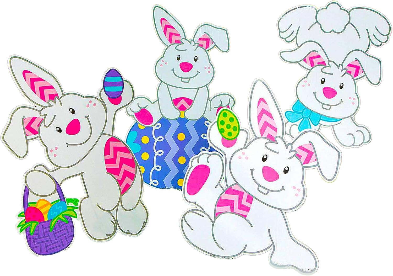 Fun Express 4 Pieces 20"x28" Large Tumbling Easter Bunny Yard Signs Decorations with Stakes - White - Weather Resistant Corrugated Plastic