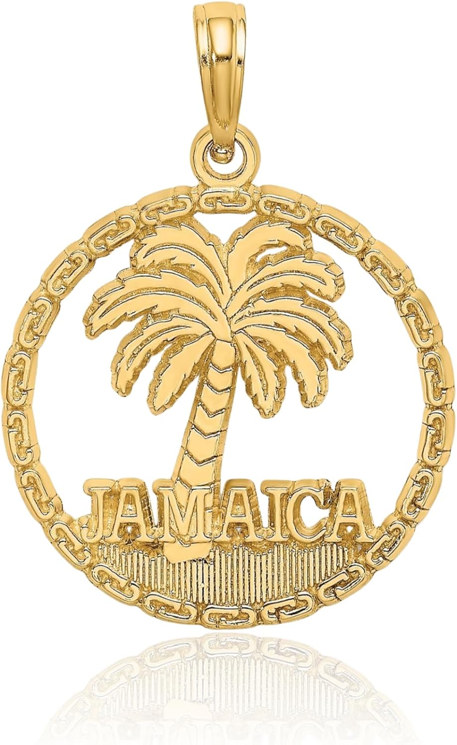 IceCarats 14K Solid Yellow Gold Large Jamaica Palm Tree Circle Pendant Necklace 26.4mm 1 inch Polished, Textured for her