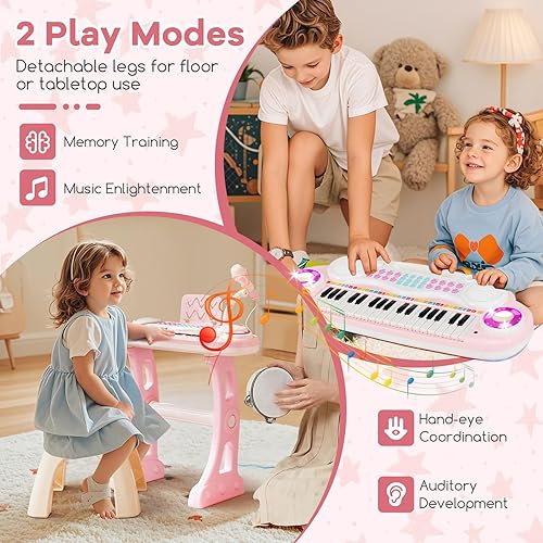 Vista 23 de HONEY JOY Teclado de piano para niños, piano electrónico de 31 teclas, instrumento musical educativo con micrófono, sonidos, reproducción
