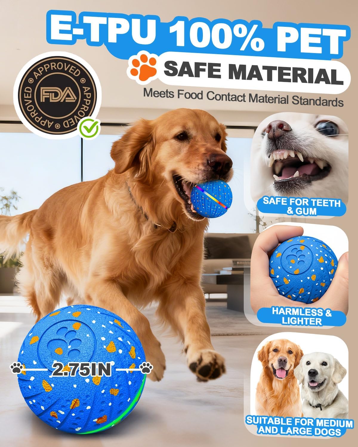 Interactive Dog Toys for Medium and Large Dogs, Auto Moving Dog Toys to Keep Them Busy, Balls for Dogs with E-TPU Material for Indoor/Outdoor Play