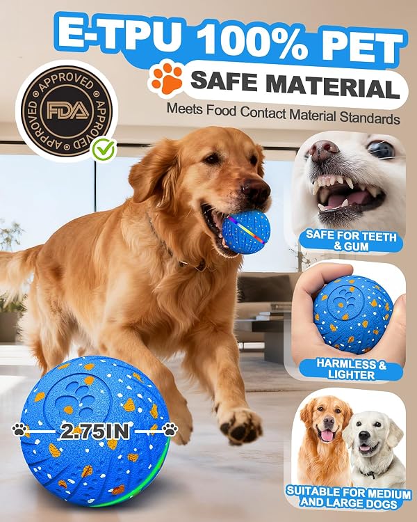 Maraiss Interactive Dog Toy Balls, E-TPU Automatic Rolling & Bouncing Dog Balls with Lights, Type-C Rechargeable IPX7 Waterproof Dogs Ball, Great Gift for Medium & Large Dogs by Maraiss - Used condition - Image 3