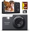 WOLFANG Digital Camera, 4K Kids Camera for Photography, 56MP Compact Vlogging, 16X Digital Zoom, Auto Focus Point and Shoot Digital Cameras, Gift for Students Teens