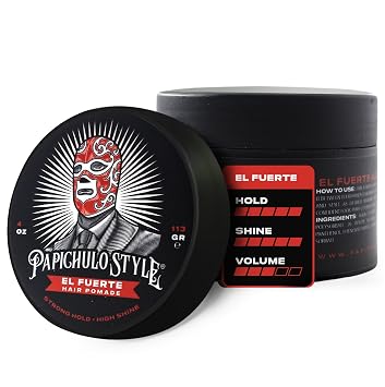 Deluxe Pomade El Fuerte Strong Hold, High Shine, Adds Volume Water-Based, Flake-Free, Easy Washout, Paraben-Free Made in USA - 4 oz