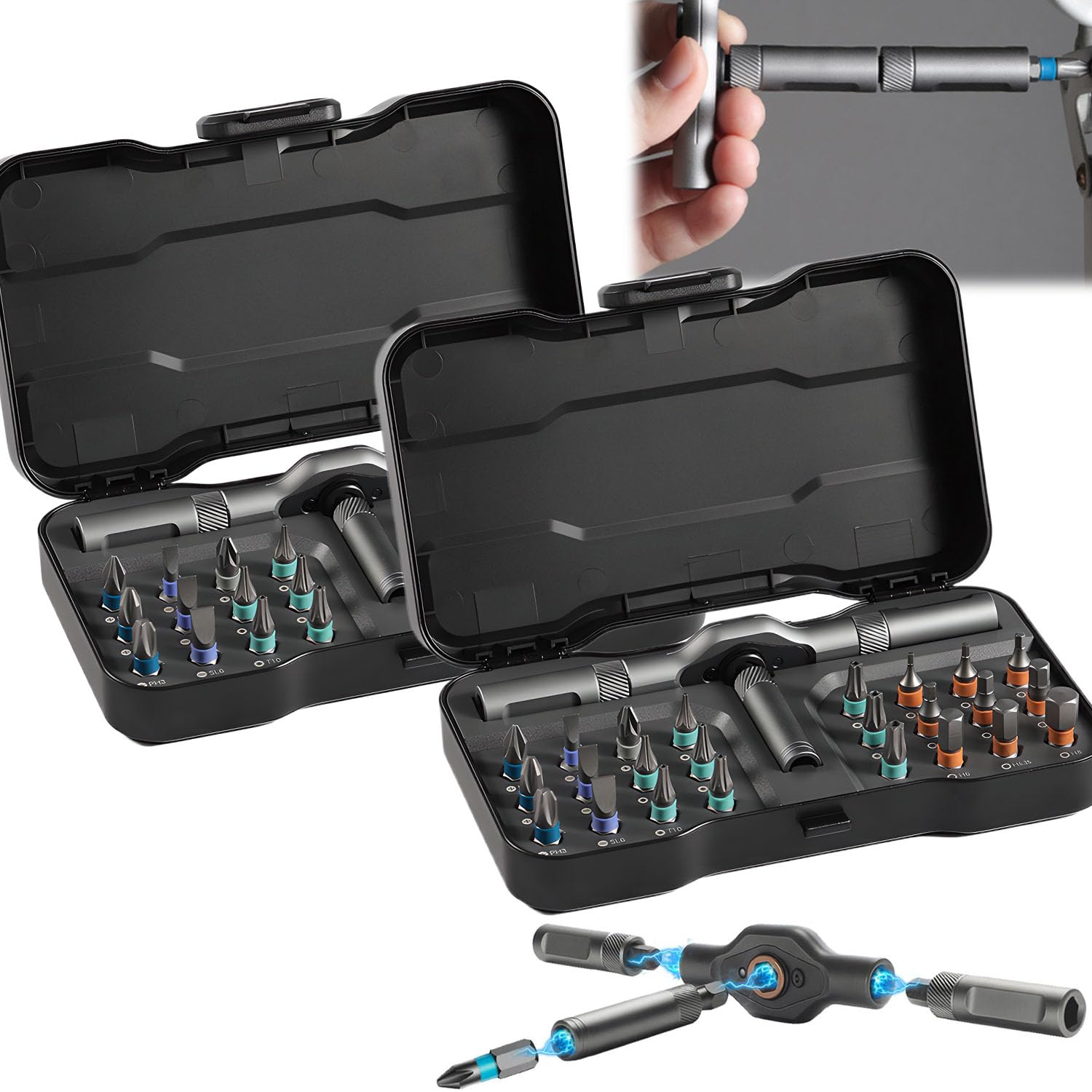 Diy Screwdriver 24 In 1, Upgrade 24 In 1 Multi Bit Magnetic Screwdriver Set, Magnetic Screw Driver Set, Multi-purpose Ratchet Wrench Screwdriver S2 Magnetic Bits, Detachable T Ratchet Handle (2PCS)