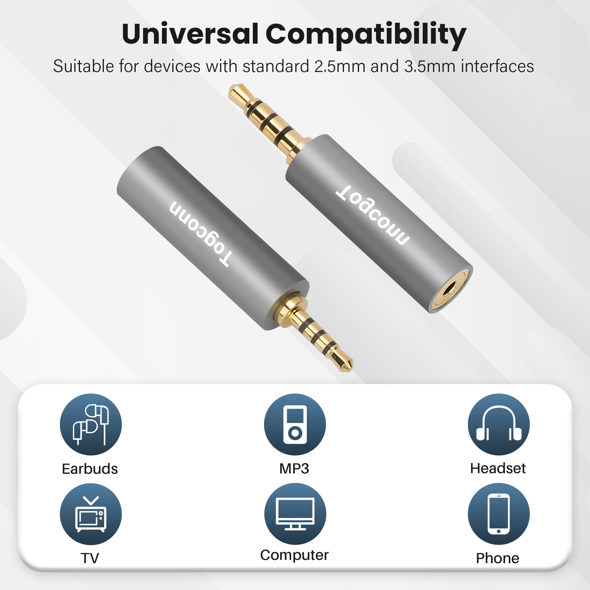 2,5 mm auf 3,5 mm Adapter, 2,5 mm Stecker auf 3,5 mm Buchse / 3,5 mm Stecker auf 2,5 mm Buchse, Audio-Klinken-Konverter, Stereo/Mono-Zusatzstecker für Smartphones, Kopfhörer, Tablets, unterstützt