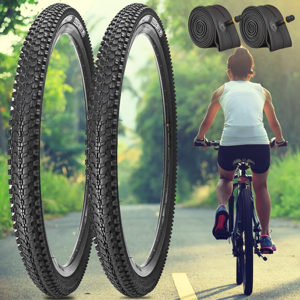 SIMEIQI 1 or 2 Pack 24"/26"/27.5"x1.95" Bike Tires with 3mm Anti-Puncture Layer for Mountain Bicycle Tyres with or Without 24"/26"/27.5"x1.75"/2.125" AV 32mm 2 Inner Tubes