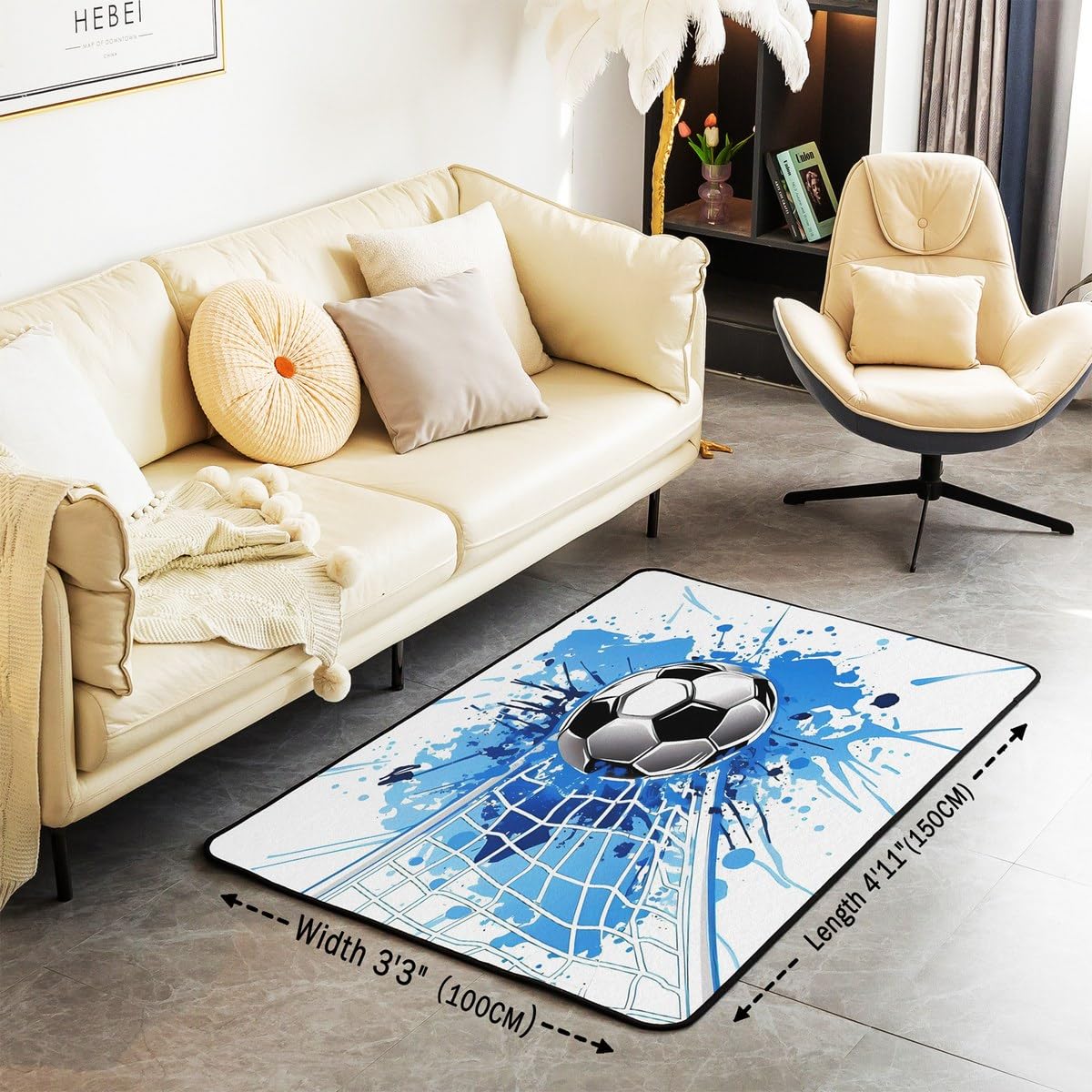 Homemissing Jungen Fußball Teppich 100x150cm Ball Gaming Fußball Küchenteppich für Kinder Mädchen Sport Thema Wohnzimmerteppich Zimmer Dekor