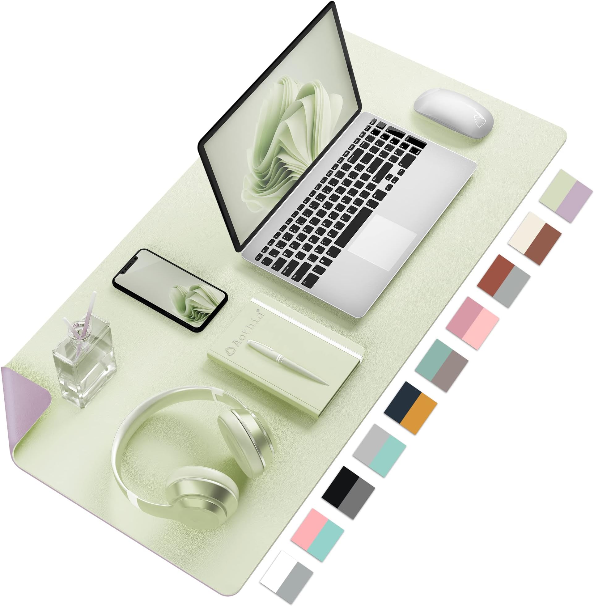 Aothia Double-Sided PU Leather Desk Pad - Non-Slip Large Mouse Pad & Desk Mat for Office, Home - Waterproof, Easy to Clean, Durable Dual-Sided Surface (31.5" x 15.7", Matcha Green)