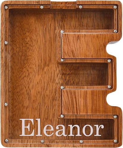 JFLL Alcancía de madera grande personalizada (nombre grabado en láser) de 9.1 pulgadas, letras del alfabeto de madera personalizadas, monedero, caja