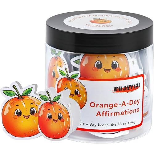 60 Positive Orange Cards Jar, Stocking Stuffers for Teen Girls, Non-Repetitive Positive Affirmation Cards for Women, Self Care Gift for Women, Emotional Support, Unique Birthday Gift, Christmas Gifts