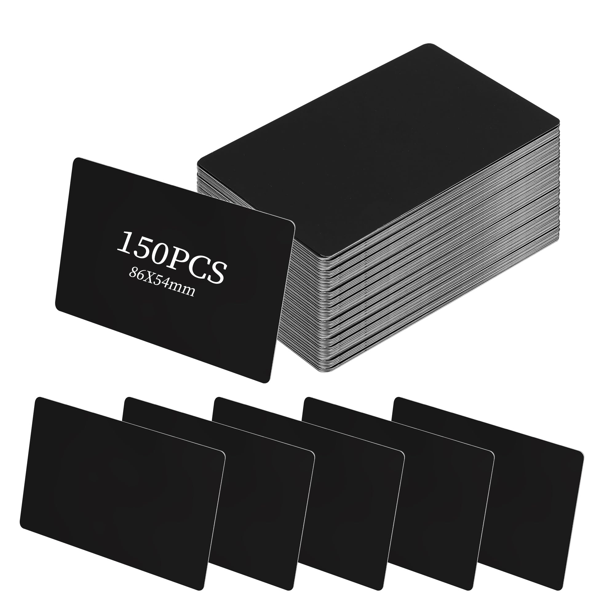 YKUKIZEE 150 PCS Blank Metal Business Cards Black, 86 x 54 MM Aluminum Business Cards