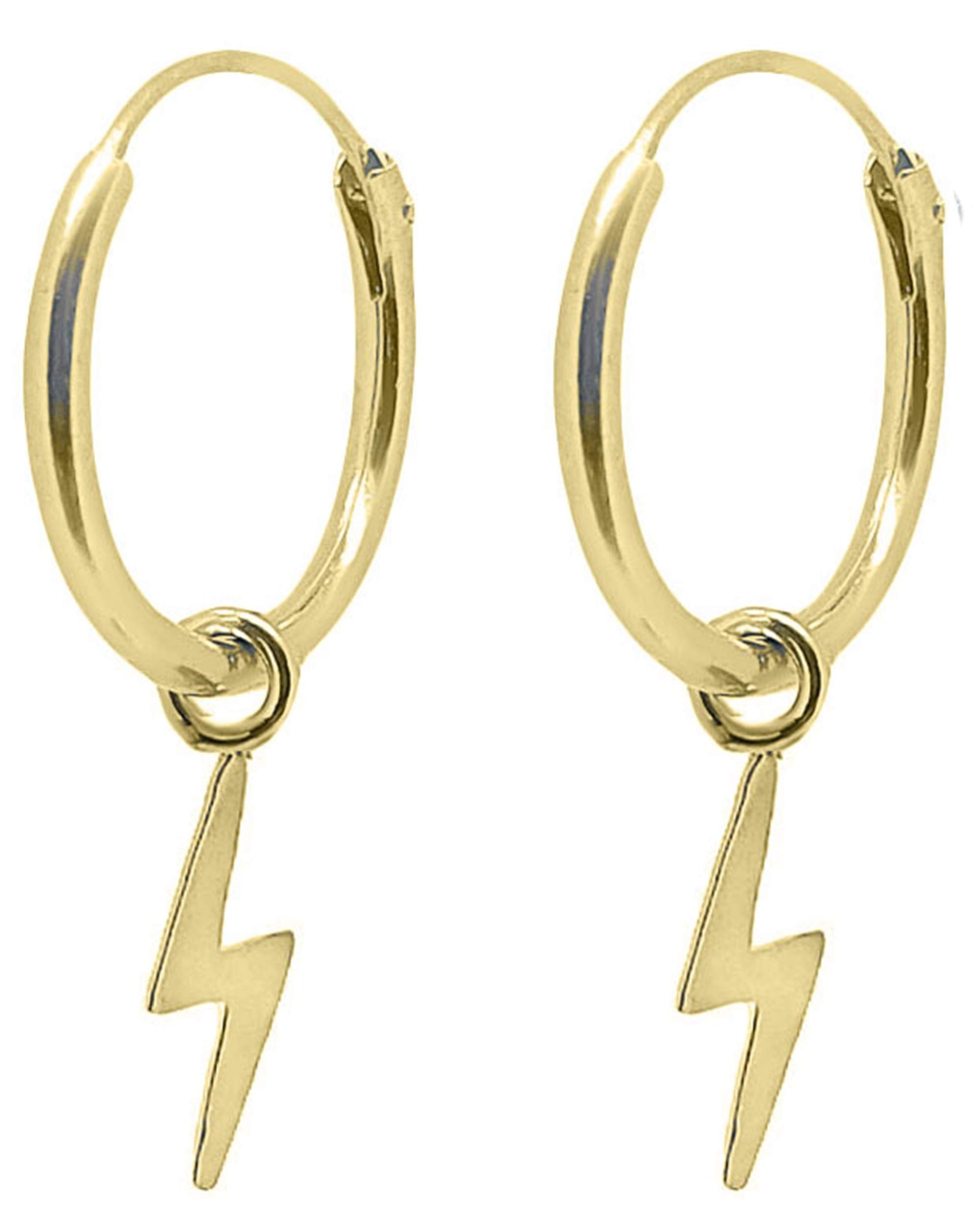 ENTREPLATA Pendientes Rayo Plata de Ley 925 Chapados en oro de 24 Kilates. Aros con Colgante de Rayo. Originales Criollas para Mujer Niña Hombre Niño Unisex. Aretes con Rayo Dorados