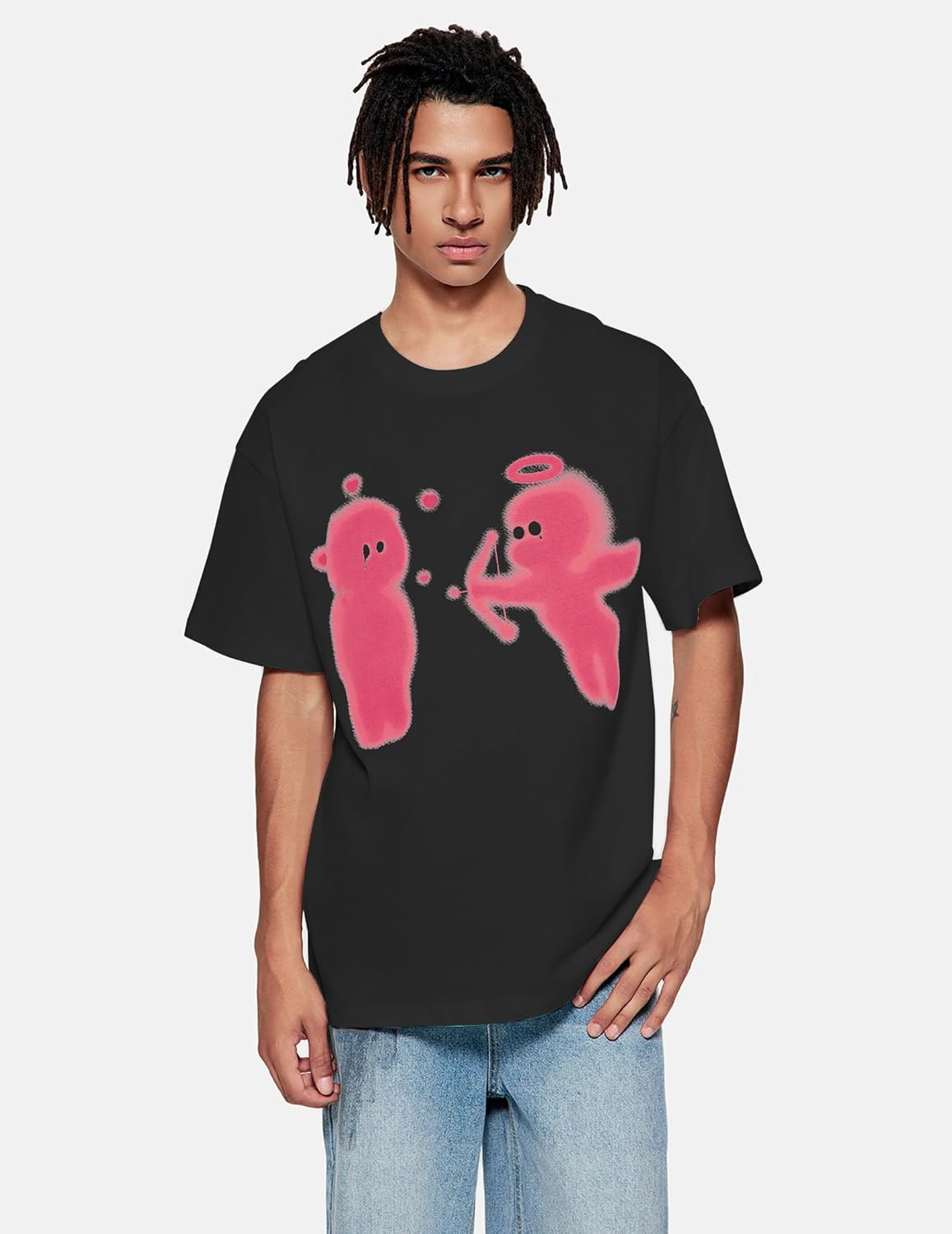 Vamtac Mens Oversized Graphic Tees Y2k Vintage Cupid’s Love Arrow Short Sleeve Streetwear Tops Tshirt - Image 2