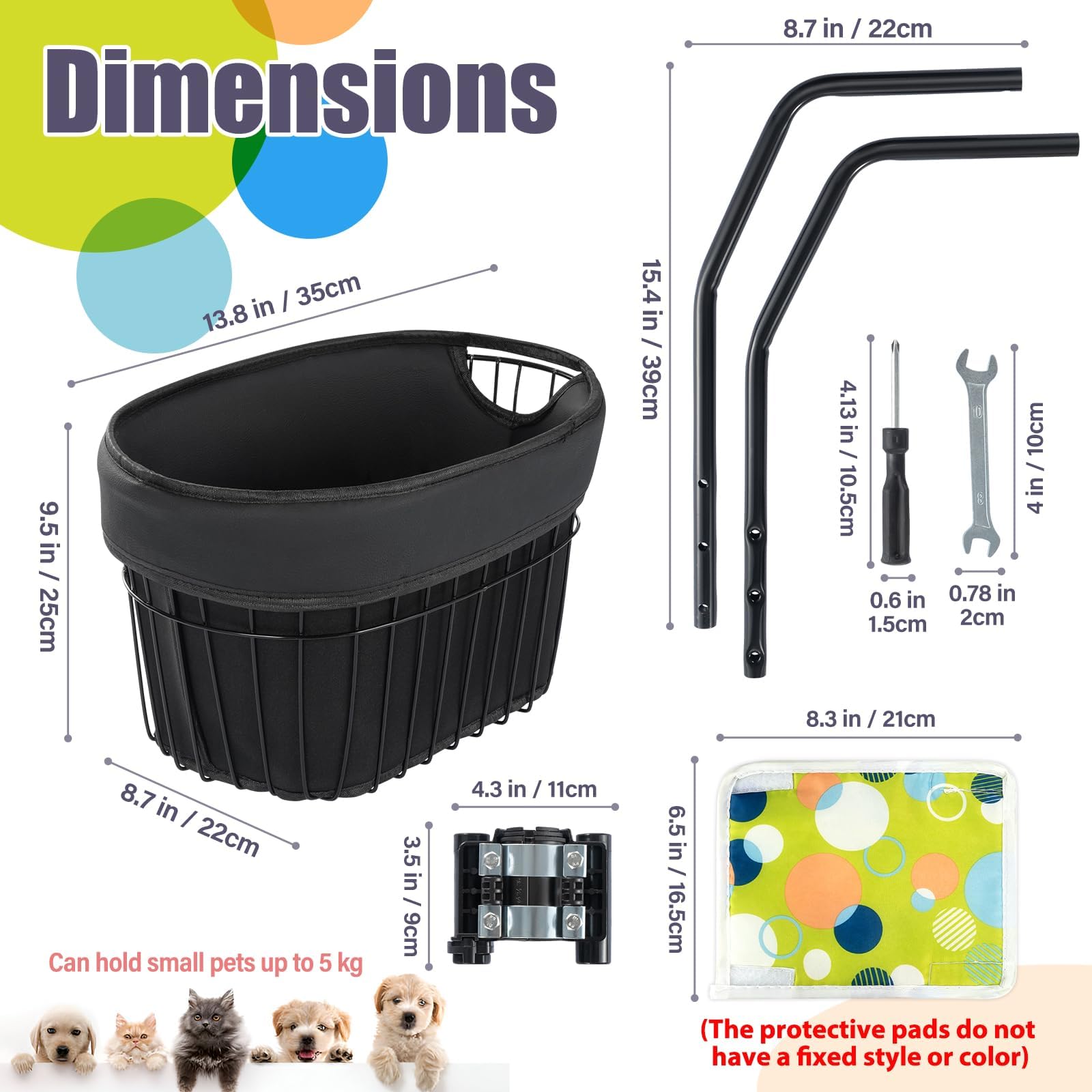 Panier de vélo pour chien avec ceinture de sécurité - Sac de voyage portable pour petits chiens chats jusqu'à 5 kg
