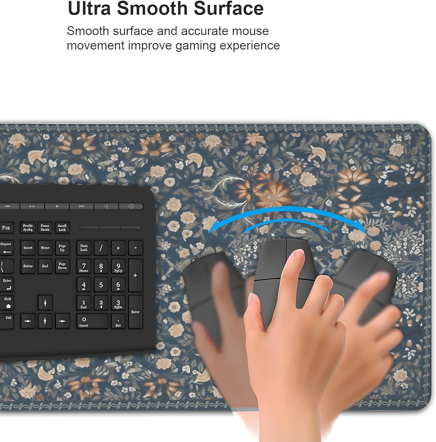 Floral Aesthetic Wildflower Gaming Mouse Pad, Blue Pink Rug Desk Mat with Anti-Slip Base & Stitched Edges, Office & Home Desk Decor for Women, 35.4" x 15.7" in Computer Desktop Mat
