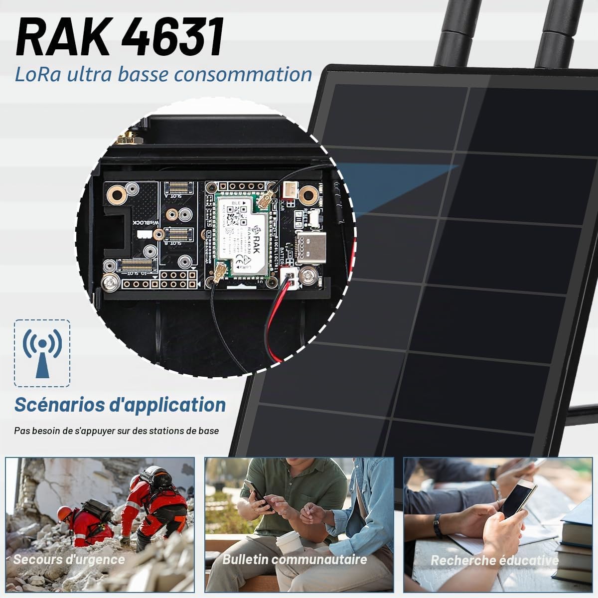 Keepteen D5 Solar Lora Node Meshtastic Répéteur avec Wisblock RAK19007 RAK4631 868 MHz Mesh Lora Antenne NRF52840 Bluetooth Panneau intégré 5000 mAh Contrôleur