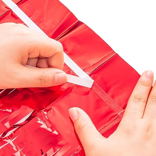 Miniatura 9 de Cortina de flecos de aluminio para decoración de fiesta de Navidad, telón de fondo metálico con purpurina roja, telón de fondo para cabina de fotos,