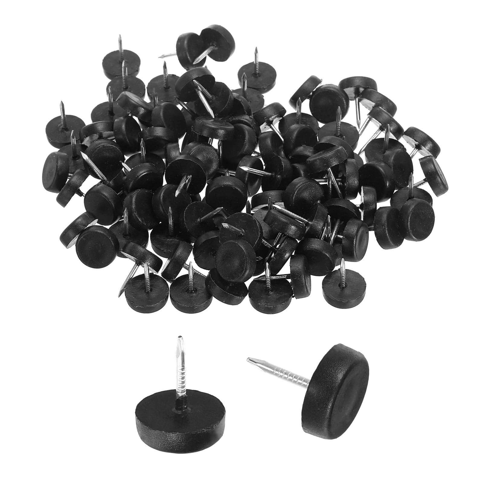 sourcing map 100Pcs Furniture Sliders, 14mm Round Plastic Furniture Glides Nail-on Pads, Hardwood Floor Protectors for Chair, Table, Desk, Cabinet Leg, Black