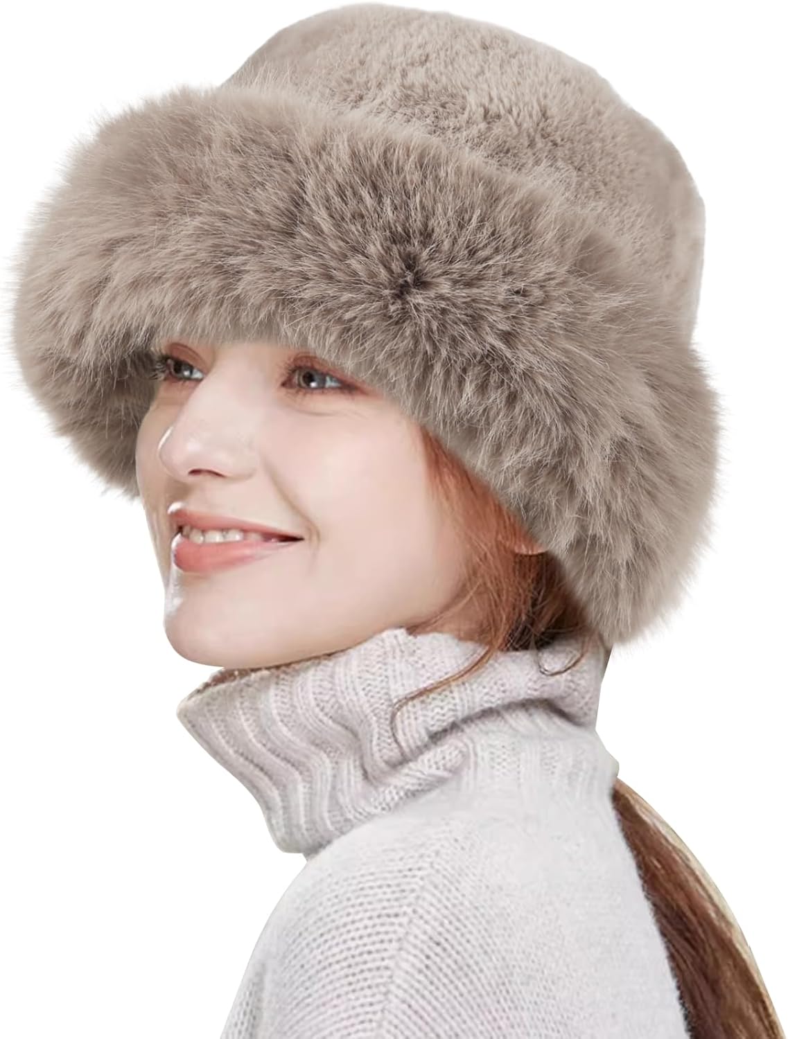 HH HOFNEN Winter Bucket Hat Fluffy Faux Fur Fisherman Plush Warm Hats Cute Fuzzy Bucket Hat for Women