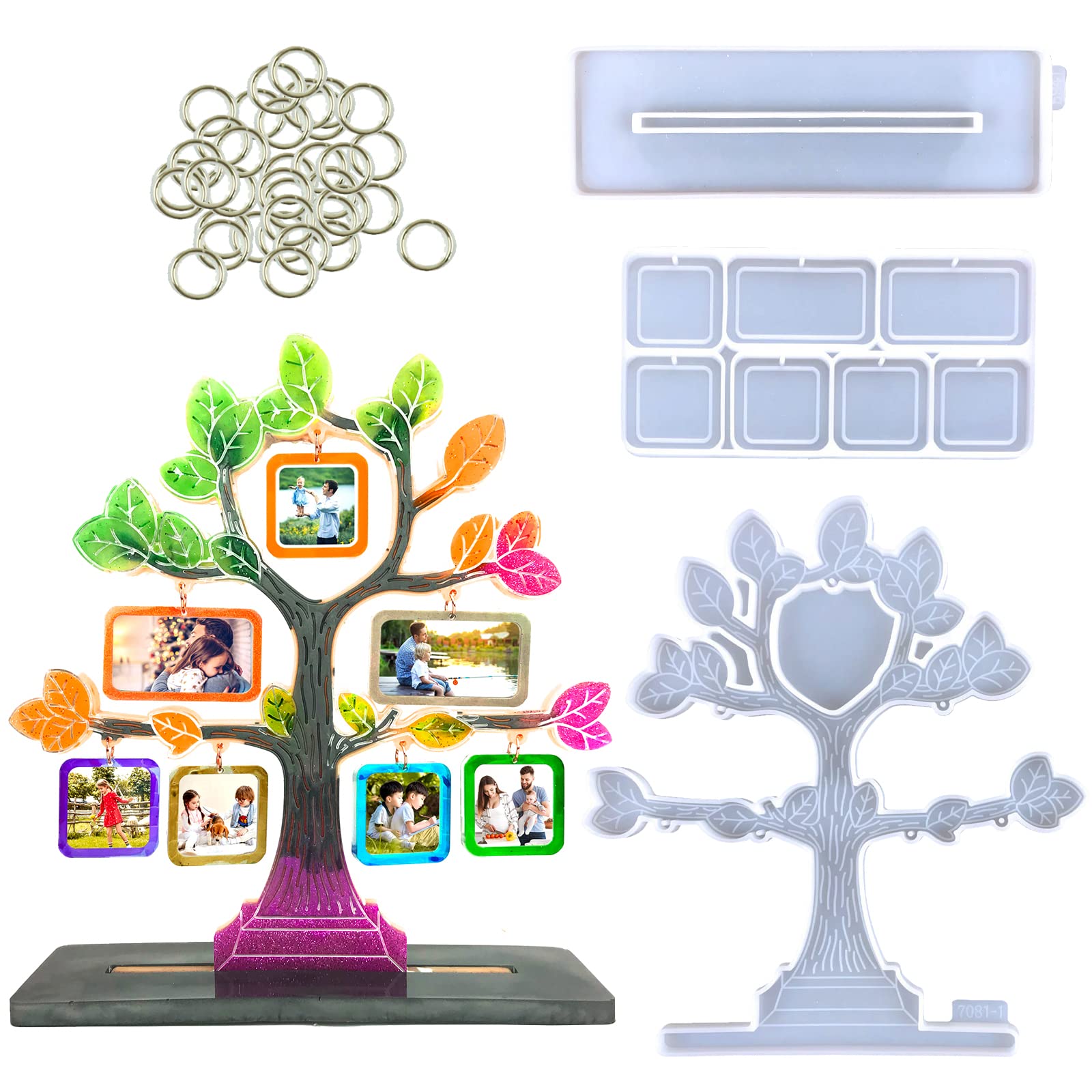 Photo Frame Silicone Resin Moulds Tree Shape Epoxy Resin Mould Picture Frame Mould Kit with Base & 30pcs Hanging Photo Stand DIY Resin Casting Crafts for Home Decor Desk Wall Office Decoration (White)