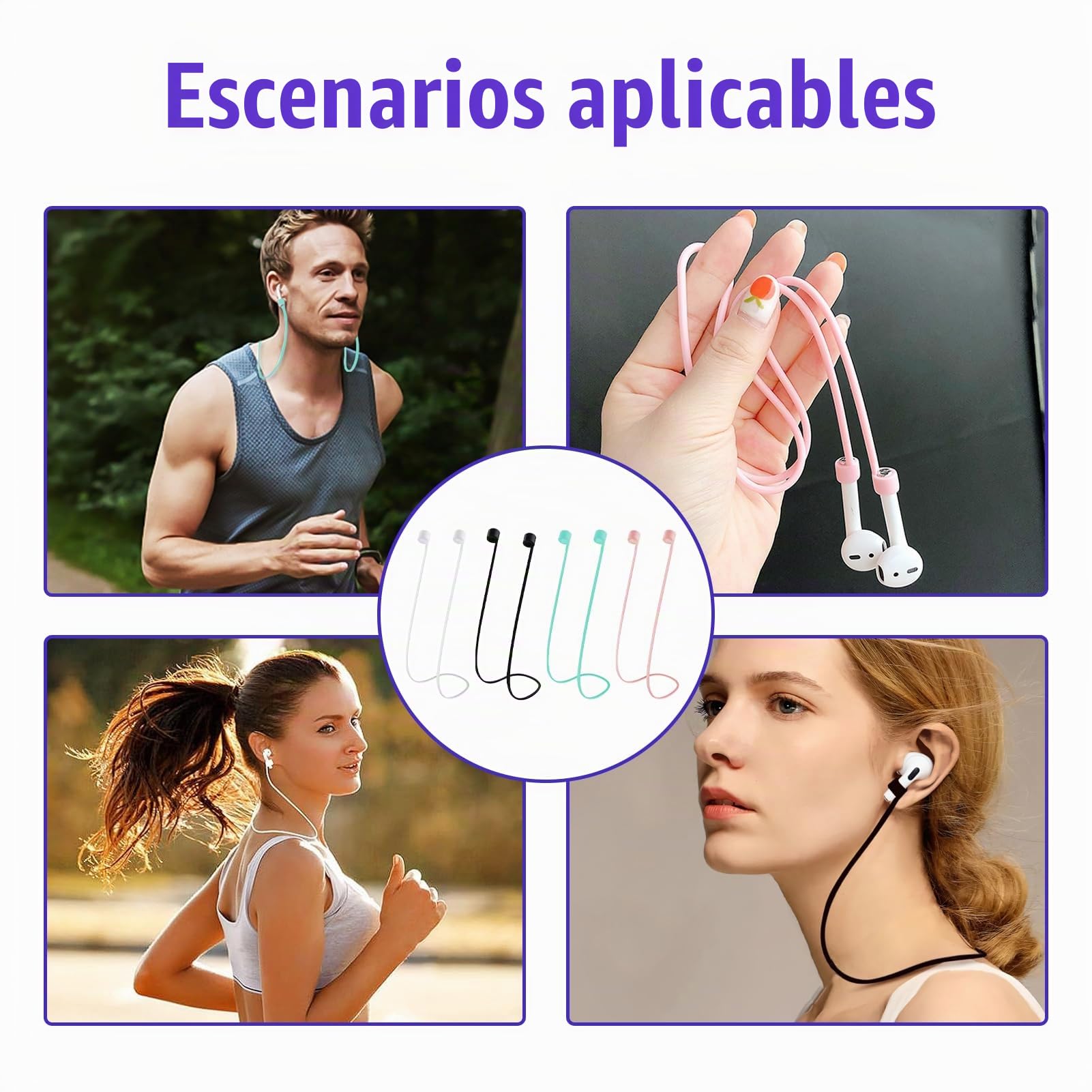 4 Piezas Cordon para Airpods, Correa para Airpods 4, 3, 2, 1 y Pro, Correa de Silicona Antiperdida Auriculares, Soporte para AirPods, Accesorios para Deporte y Viaje (Negro Blanco Verde Azul 4 Piezas Cordon para Airpods, Correa para Airpods 4, 3, 2, 1 y Pro, Correa de Silicona Antiperdida Auriculares, Soporte para AirPods, Accesorios para Deporte y Viaje (Negro Blanco Verde Azul
