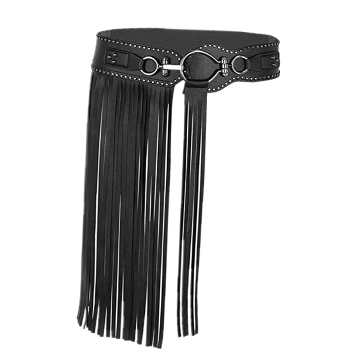 SHOWERORO Punk Style Tassel Skirt Belt Wide Rivet Leather