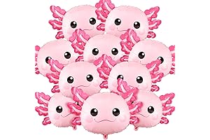 Pink Axolotl Party Decorations - 12 Pcs Foil Balloons