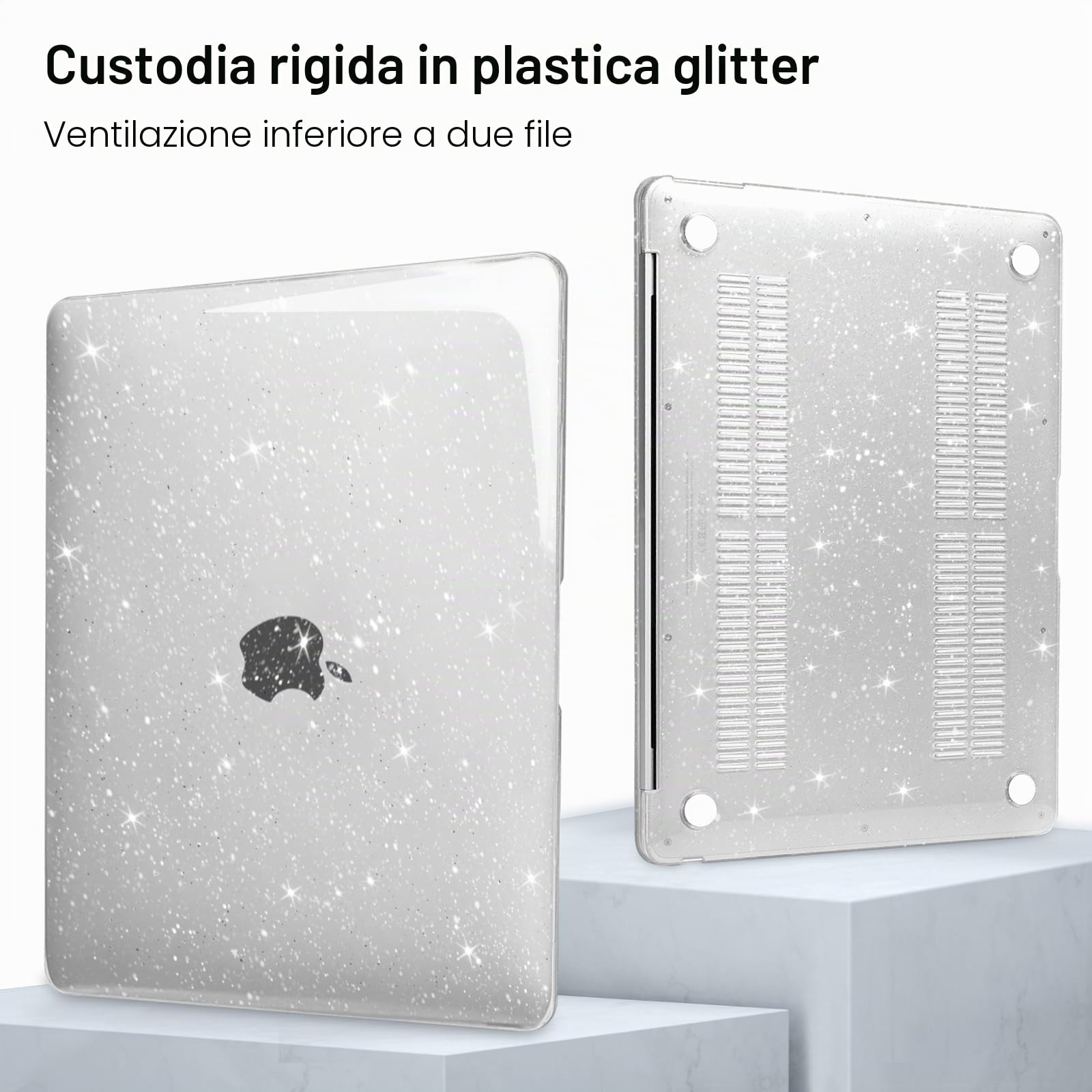 MOSISO Custodia Compatibile con MacBook Air 13 Cover M1 2021 2020 2019 2018 A2337 A2179 A1932, Glitter Case per MacBook Air M1 Cover 13,3'' Pollici&Copritastiera&Pellicola&Borsa, Trasparente