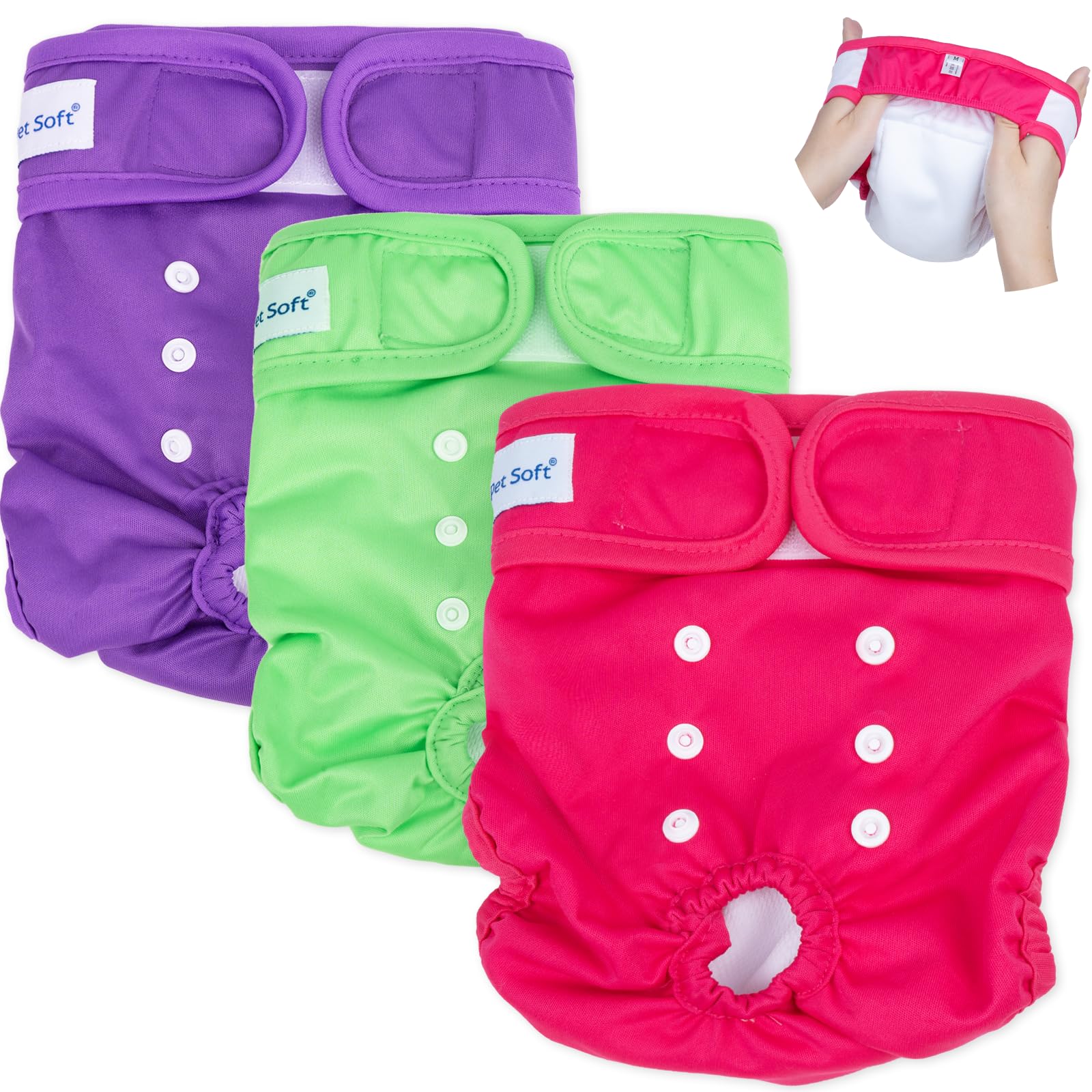 Pet Soft Washable Female Diapers (3 Pack) – Female Dog Diapers, Comfort Reusable Doggy Diapers for Girl Dog in Period Heat (Classy, M)