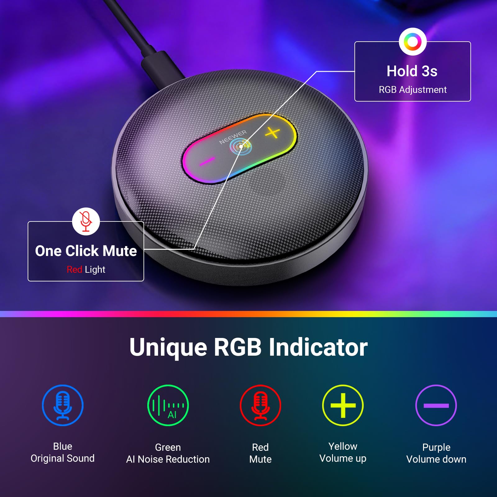 NEEWER Micro à Condensateur de Bureau Omnidirectionnel USB UM04 IA, Gris
