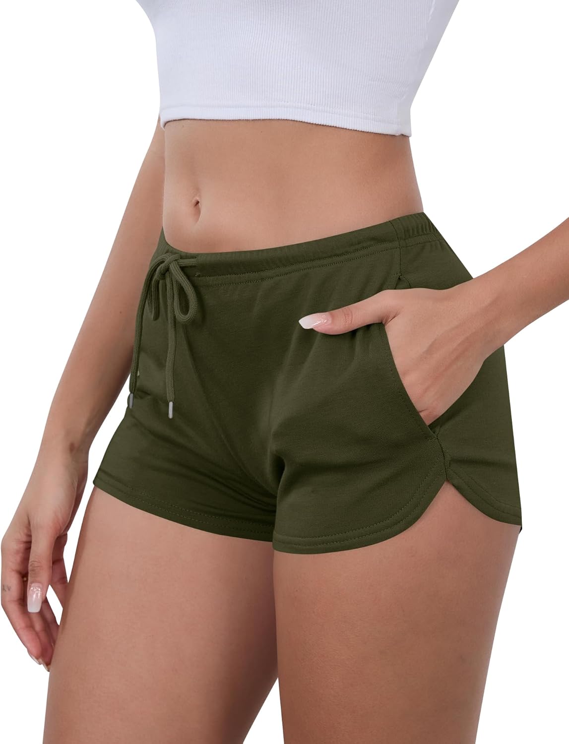 IECCP Sweat Shorts Women Comfy Workout Athletic Dolphin Shorts Low Rise Lounge Pajama Mini Shorts with Drawstring and Pockets - Image 4