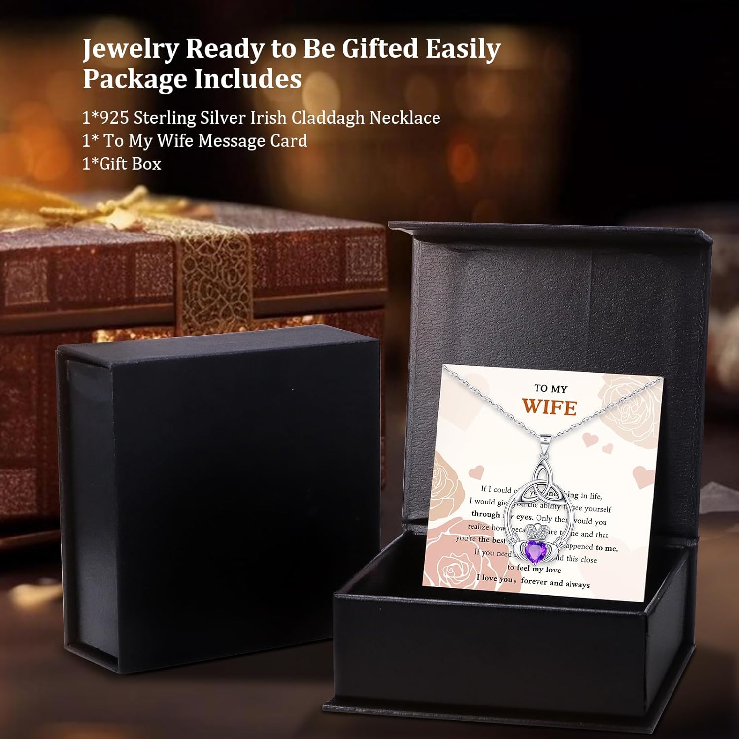 Gift Birthstone Necklaces for Women 925 Sterling Silver Irish Claddagh Necklace for Women Heart Birthstone Pendant Necklace Anniversary Birthday Gifts for Wife Lady Cable Chain 18"+2" - Image 7