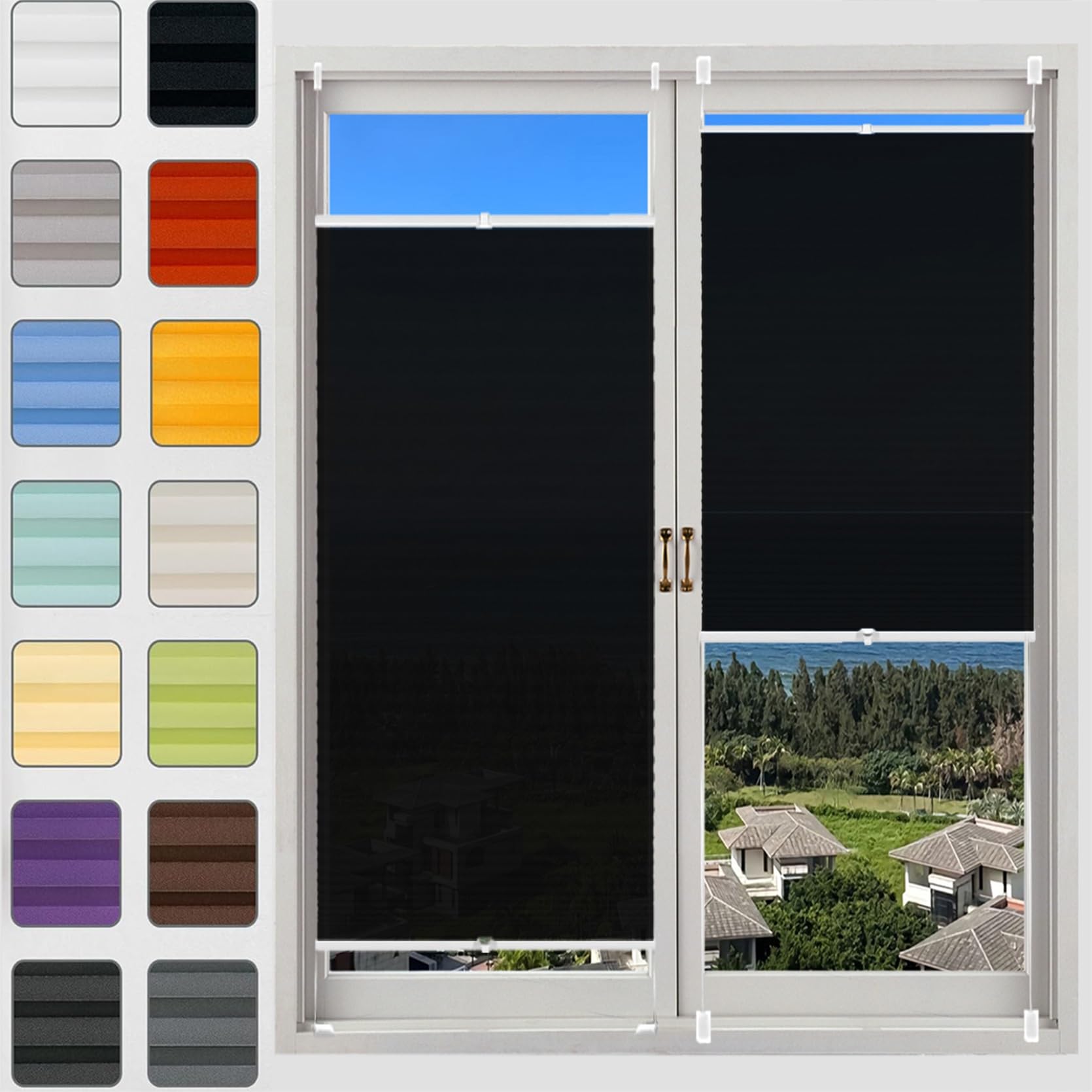 Temporary Pleated Blinds for Windows 20 x 150 cm (W x H), Easy to Install No Tools Needed Quick Fix, Self Adhesive Pleated Paper Blinds, Shade Pleated Curtain, for Window Door, Black