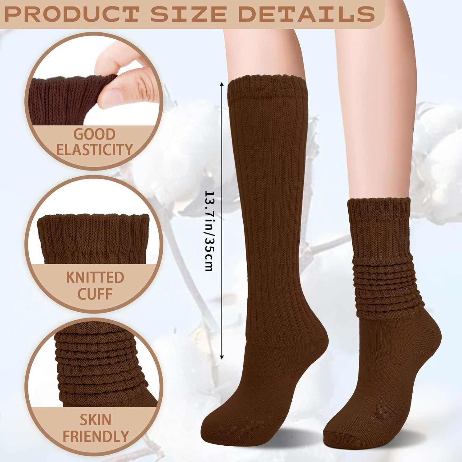 6 Pairs Slouchy Socks Women Slouch Scrunch Sock Crew Tube Socks Long Casual Knee High Length Stockings - Image 3