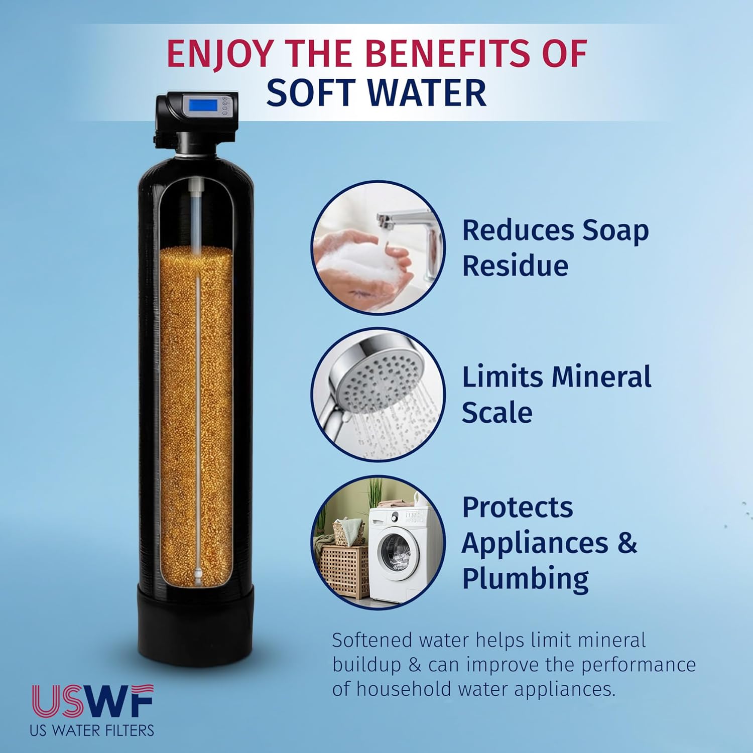 USWF-8P-25lbs Ion Exchange Water Softener Resin - 0.5 Cubic Foot - Single Bag - Ideal for Residential or Commercial Use - Reduces Soap Scum and Limescale