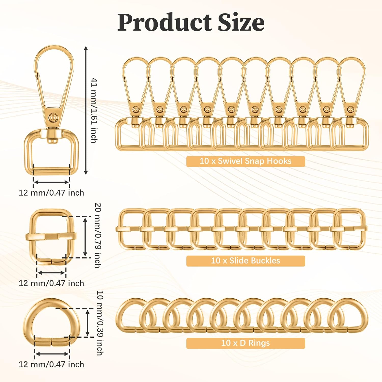 30 Pcs Swivel Snap Hooks Kit, 0.5in/13mm Slide Buckles D Rings for Purse Hardware for Bag Making, Clasps D Ring Keychain Heavy Duty Swivel Hooks for Purses, Bag Dog Collar Keychain Making Kit - Image 2