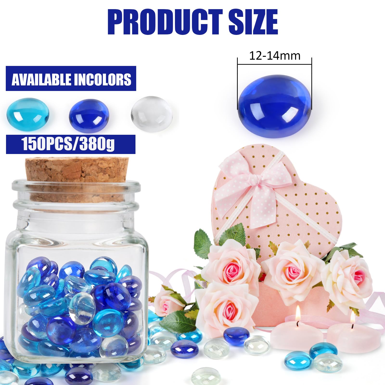 Deepton Glass Pebbles, 150 Pcs Glass Beads for Vases Approx 380g - Image 2