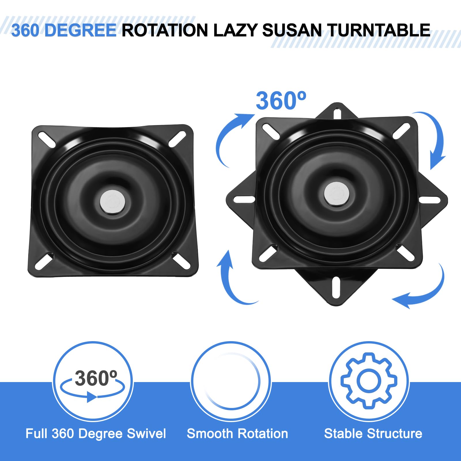 QUARKZMAN 6.5" Sgabello Girevole di Ricambio, Girevole a 360° Lazy Susan, Piastra di Montaggio Base Girevole a Sfera Semi-Quadrata per Poltrona Reclinabile o Tavolo, Nero (160x1.5mm)