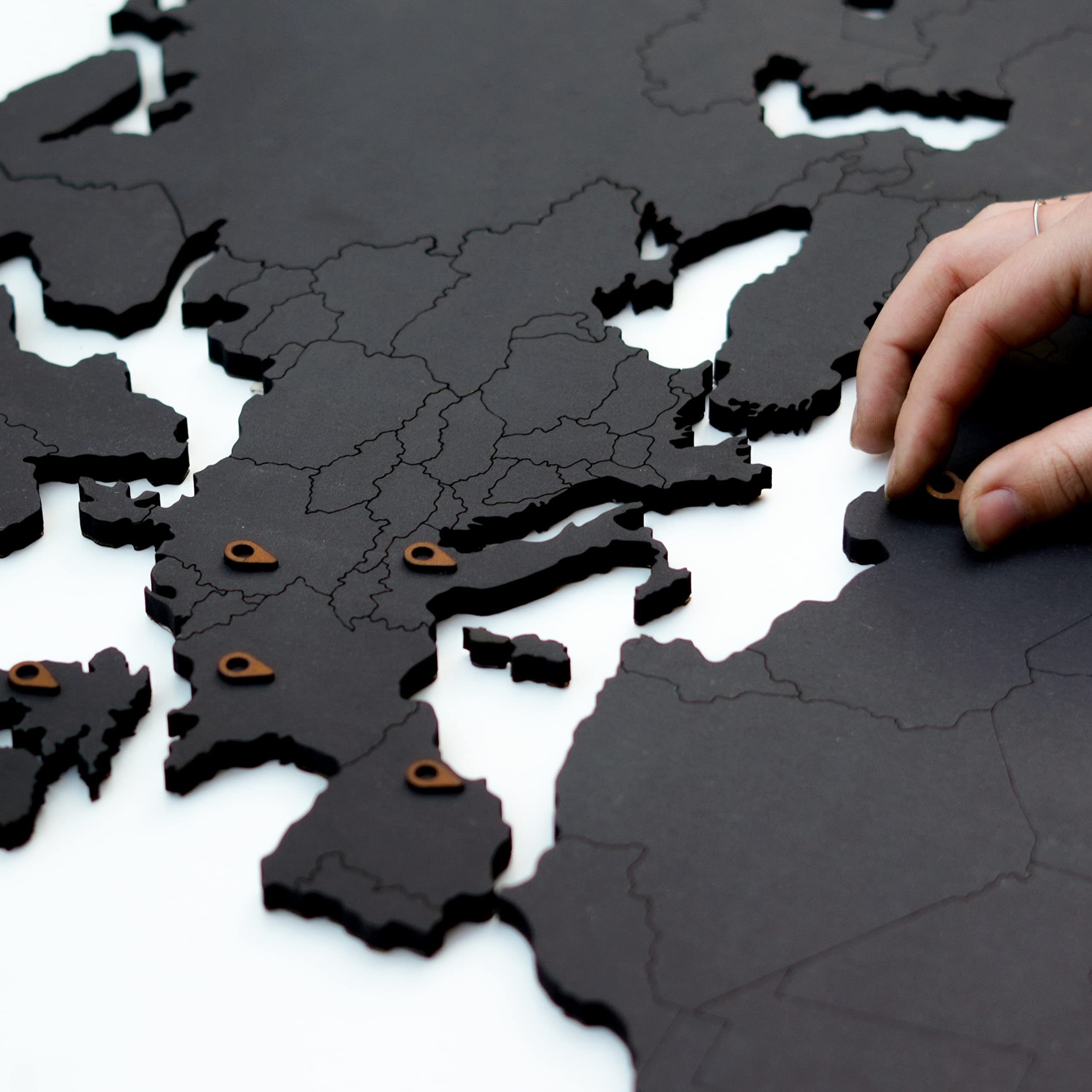 Mappa del mondo in legno - Nero - ExtraLarge (185 x 92 cm) - Decorazione per la casa - Decorazione murale - Decorazione da parete in legno - Mappa del mondo in legno