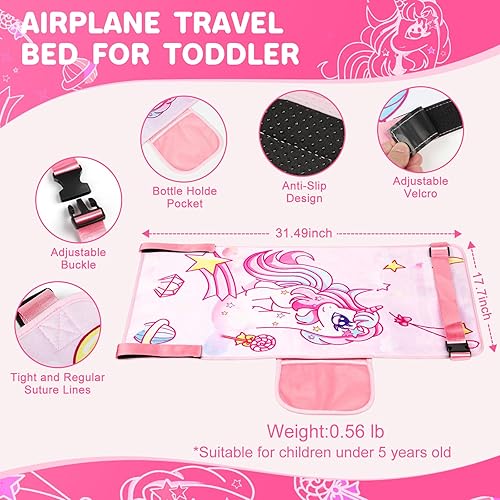 Miniatura 5 de Cama de avión para niños pequeños, extensor de asiento de avión para niños, artículos esenciales de viaje en avión para niños, cama portátil de