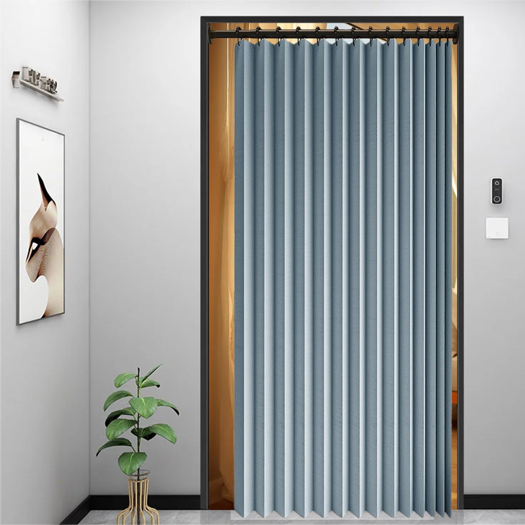 Rideau occultant pliants 135x135 cm | Séparateur de pièce pliable anti froid bleu