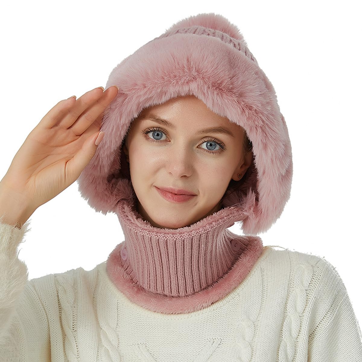 JFAN Cappelli Donna Inverno Berretto Donna in Maglia Cappello e Sciarpa Donna in Pile Caldo per Sci Outdoor